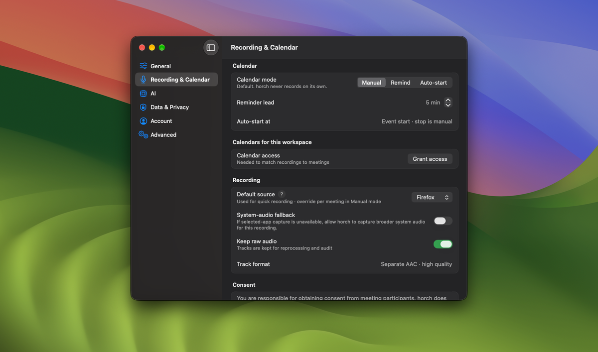 The Settings window